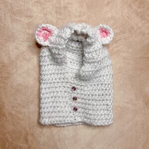 Hand Made White Mouse Balaclava Hat Chunky Knit Bedazzled Costume Anime Cosplay